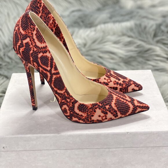 Jimmy Choo Anouk Mandarin Red Mix Snake Print Heels Pump - Picture 4 of 10